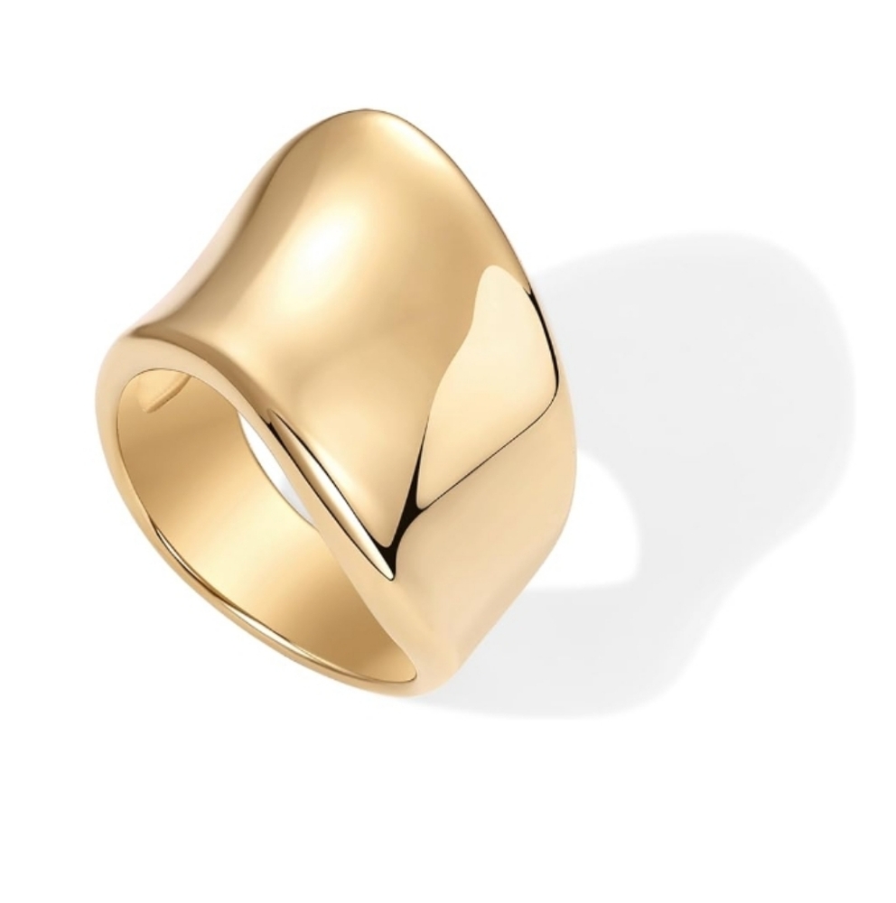 14K Gold Plated Chunky Statement Stainless Steel Hypoallergenic Wide Ring